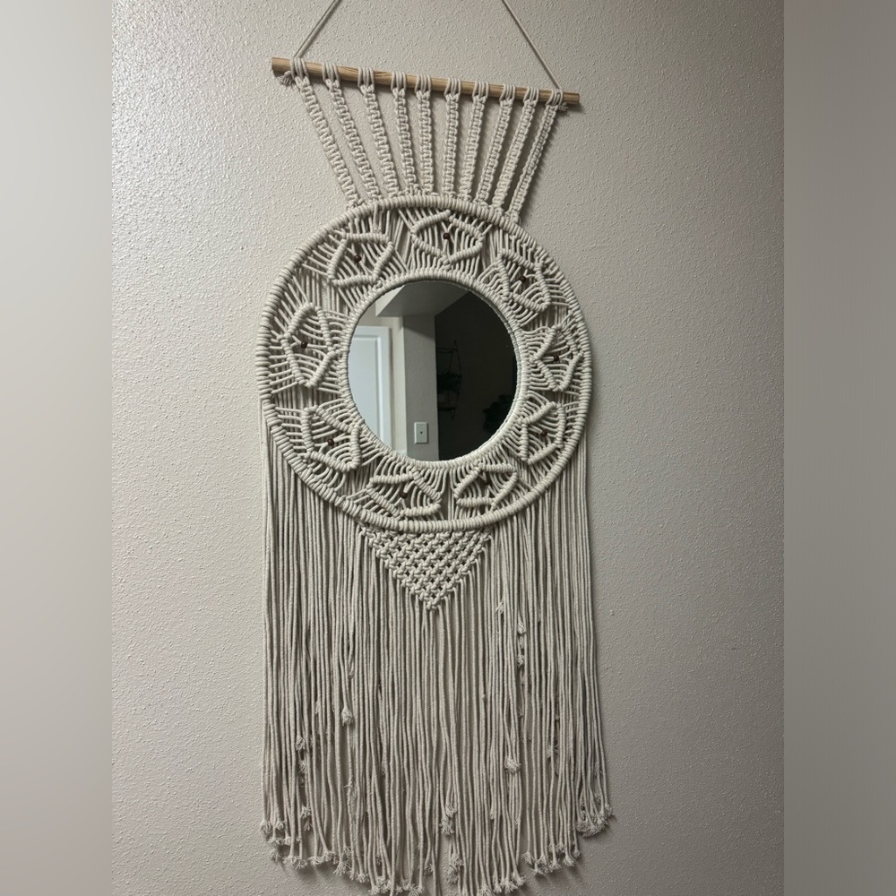 Macramé wall decor with mirror